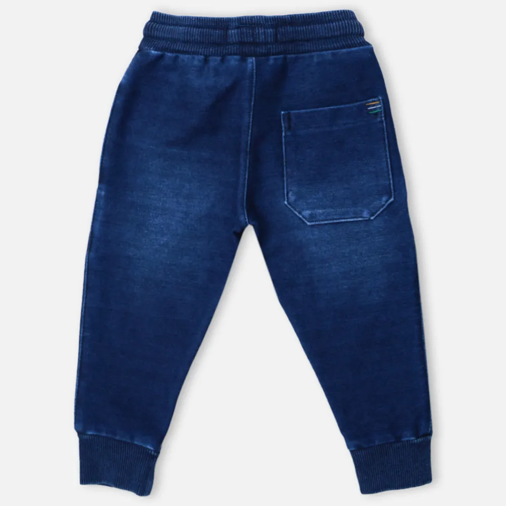 Blue Elasticated Waist Denim Joggers