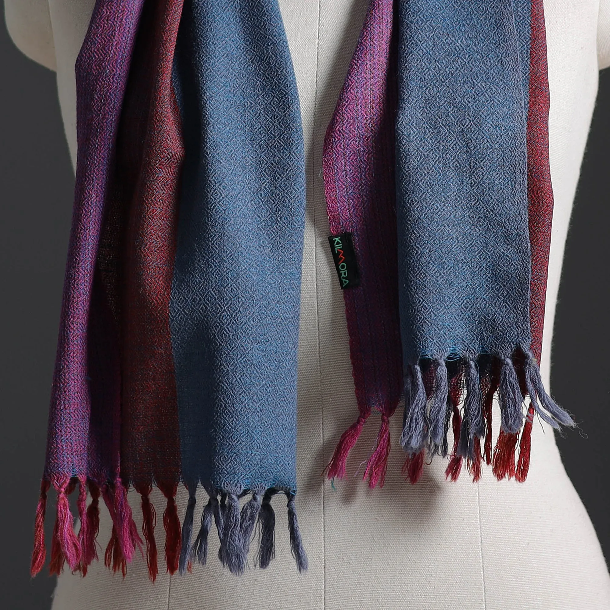 Blue - Kumaun Handwoven Pure Merino Wool Scarf 212