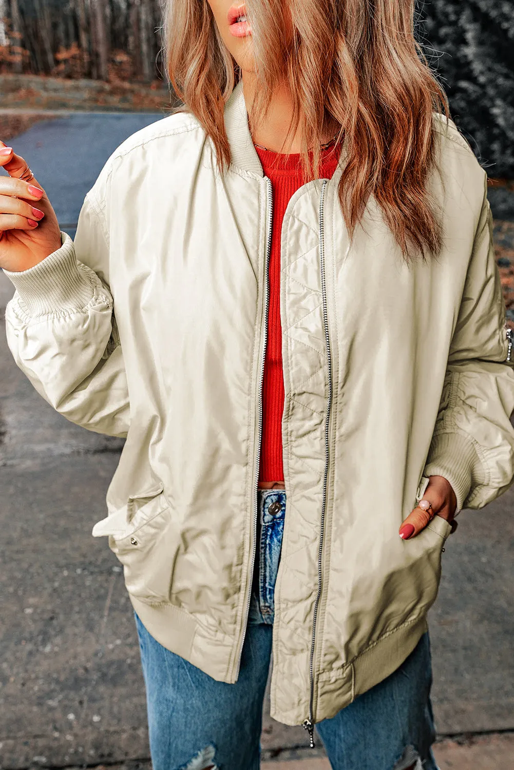 Blue Zone Planet |  Apricot Solid Color Puffer Zipped Jacket