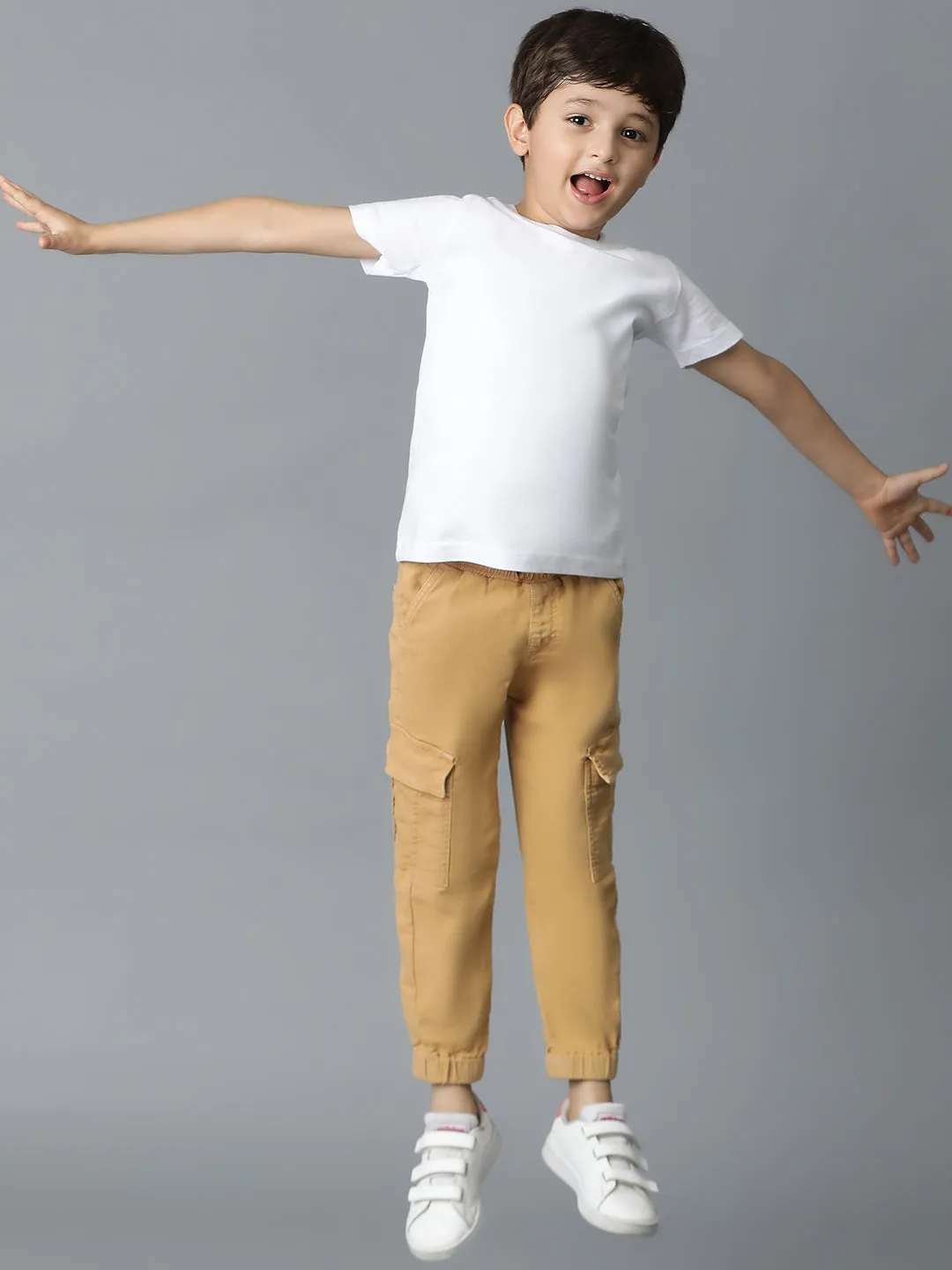 Boys Lycra Khakhi Slim Fit Joggers