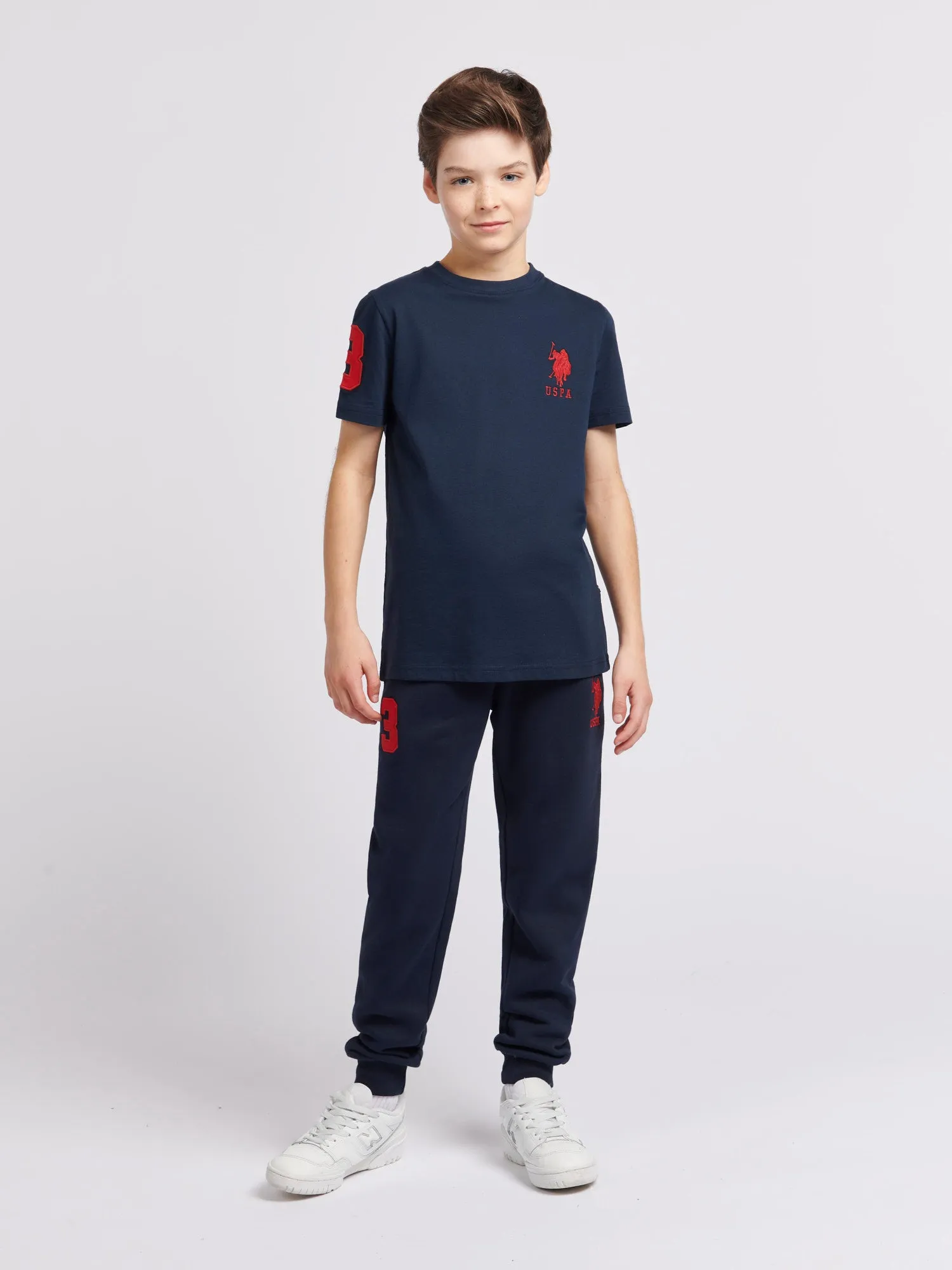 Boys Player 3 T-Shirt in Dark Sapphire Navy / Haute Red DHM