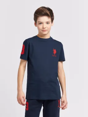 Boys Player 3 T-Shirt in Dark Sapphire Navy / Haute Red DHM