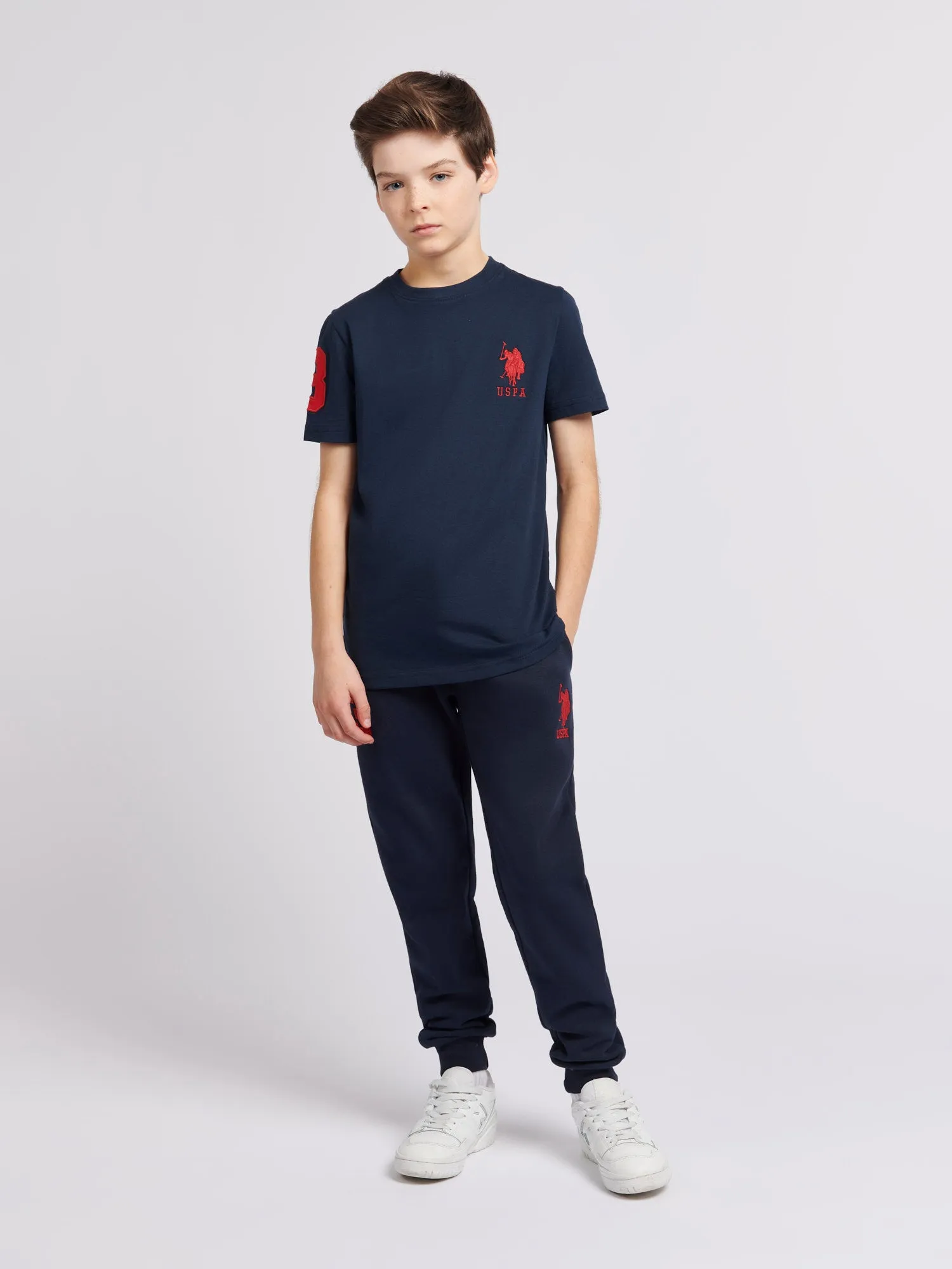 Boys Player 3 T-Shirt in Dark Sapphire Navy / Haute Red DHM