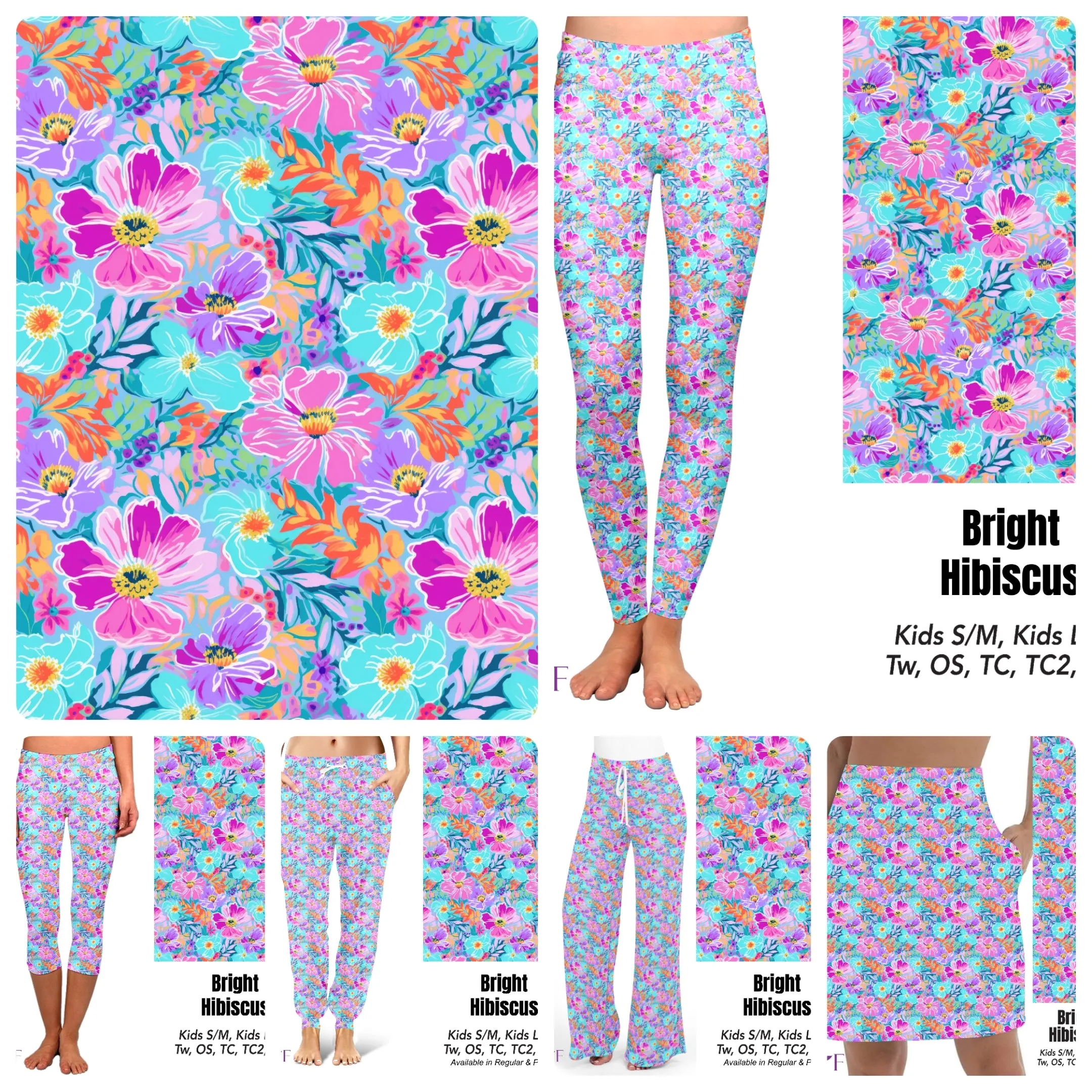 Bright Hibiscus leggings, capris and shorts with pockets