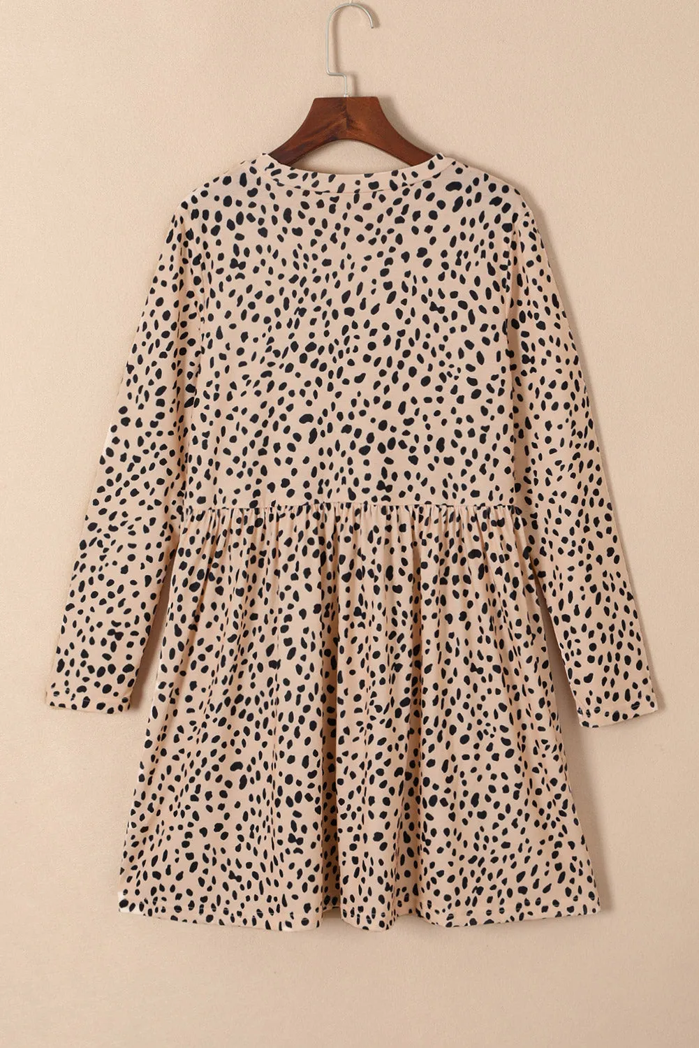 Brown Casual Crew Neck Long Sleeve Leopard Print Dress