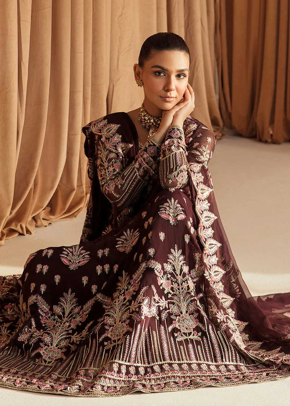 Brown Pakistani Maxi Dress | Ayzel | Fleur De Lis Formals’23 | Camellia