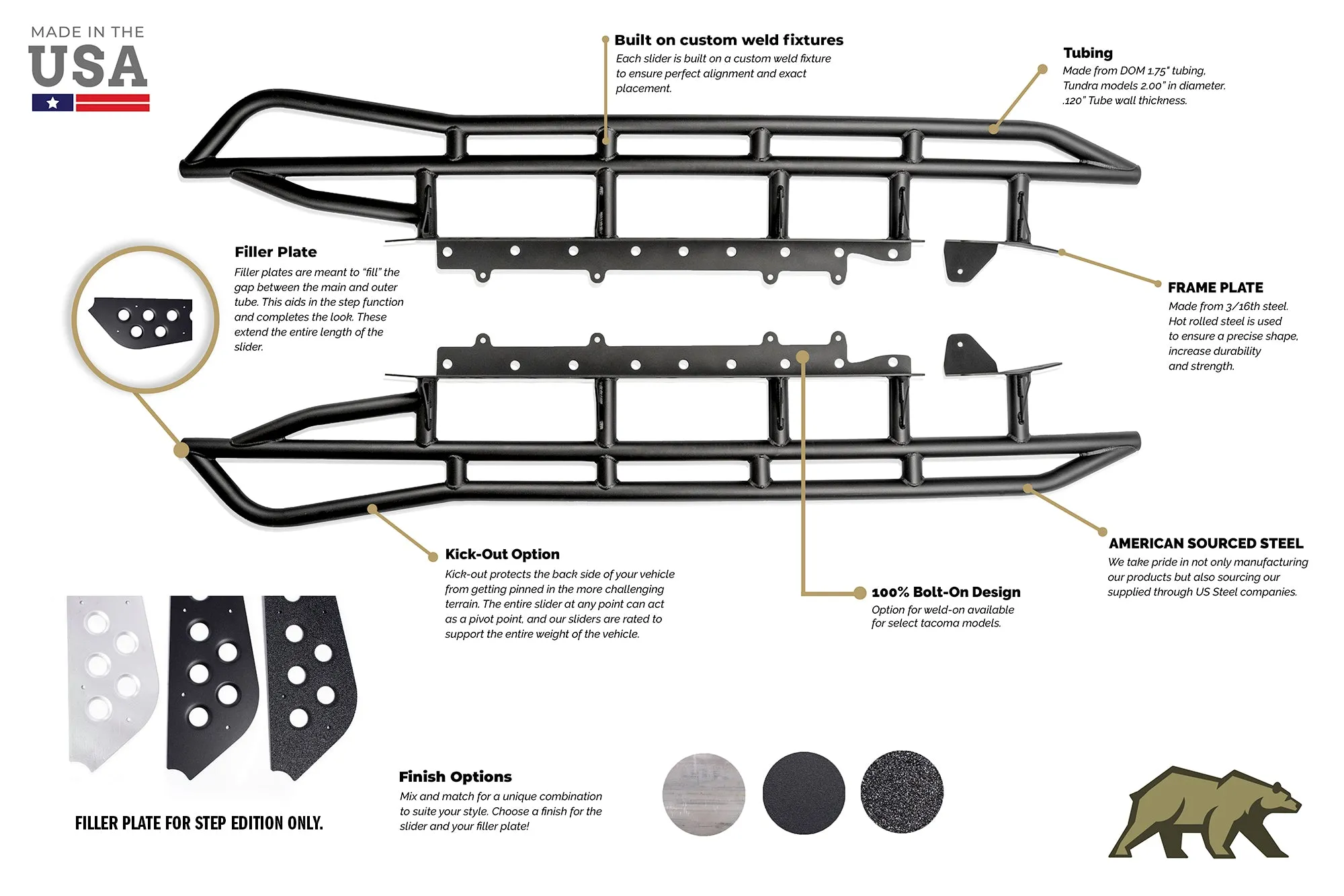 Cali Raised LED 2005-2023 Toyota Tacoma Step Edition Rock Sliders