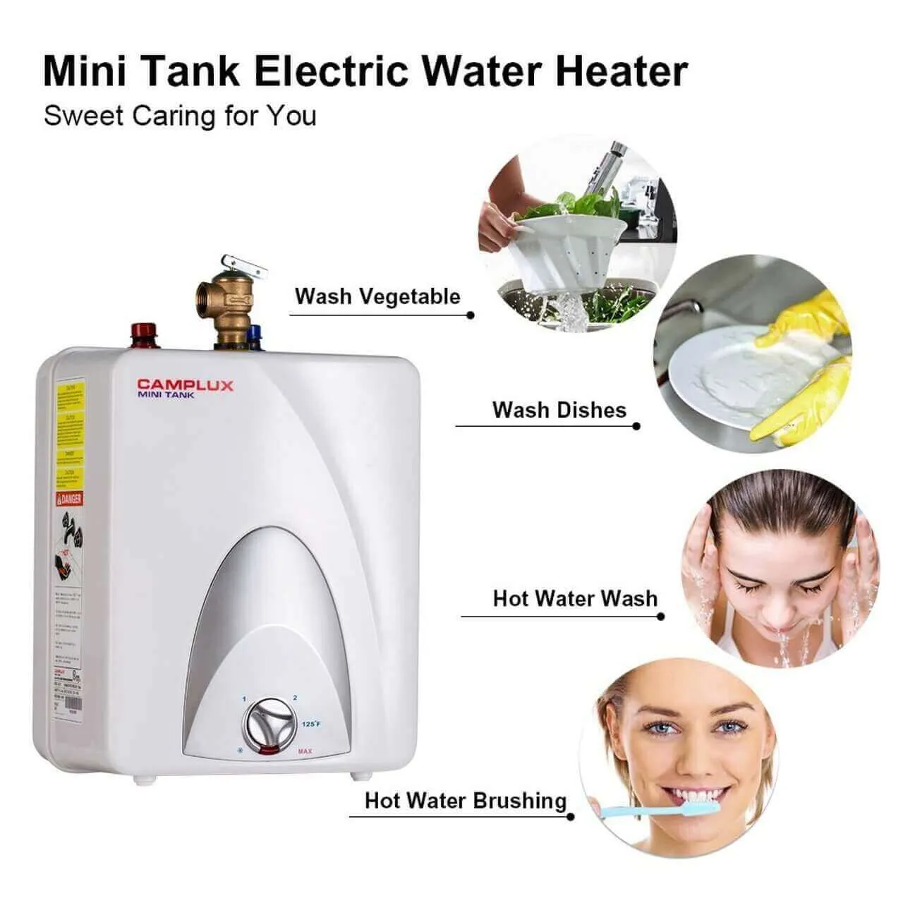 Camplux 2.5-Gallon Mini Tank Electric Water Heater - White