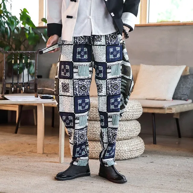 Casual Chinese Motif Print Streetwear Style Men Loose Pants