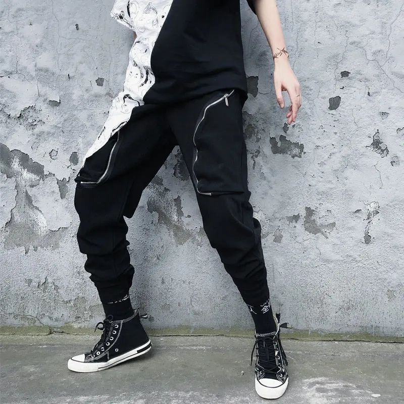 Casual Streetwear Hip Hop Dancing with Oblique Zipper Design Men Pant