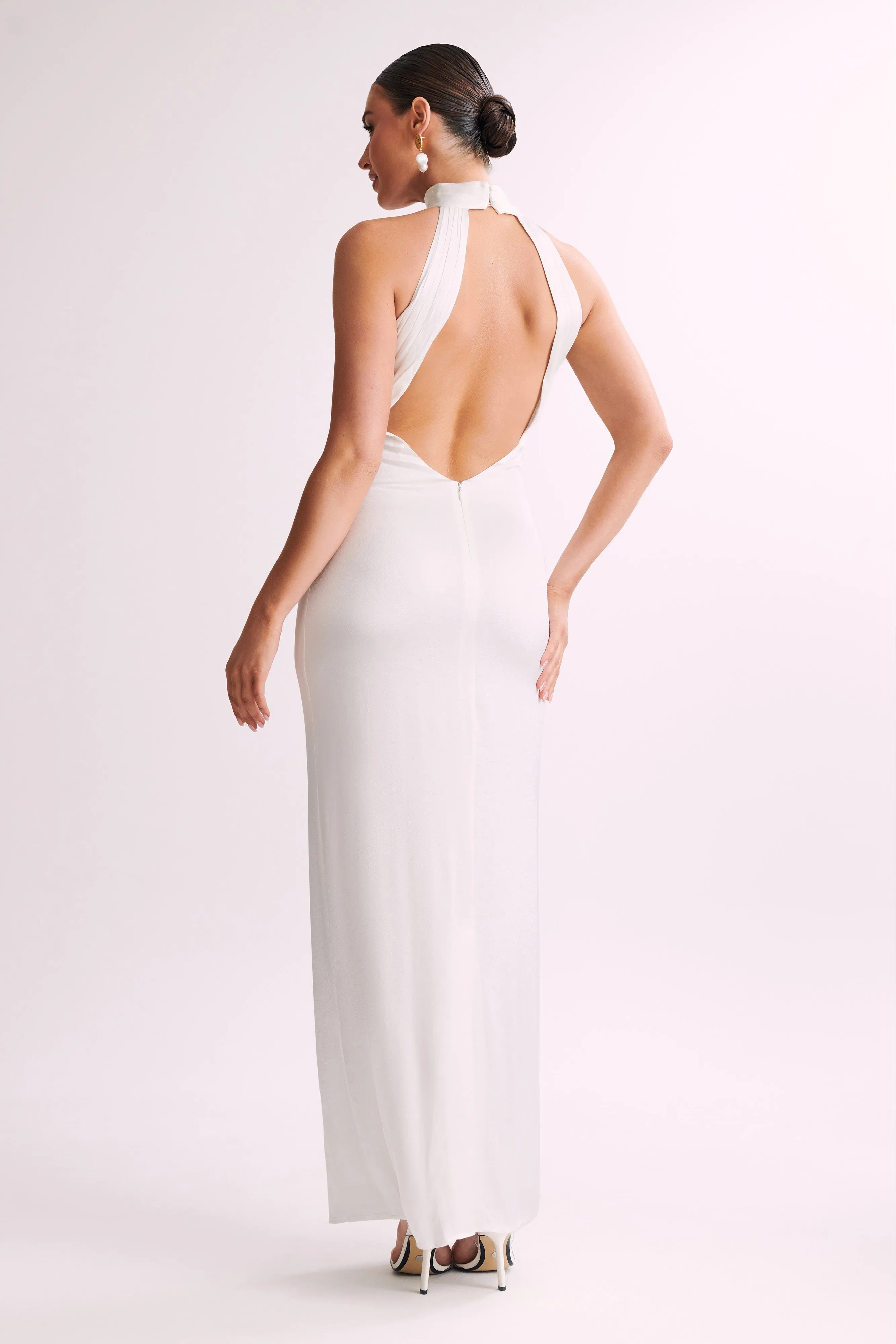 Claire Satin Drape Back Maxi Dress - White