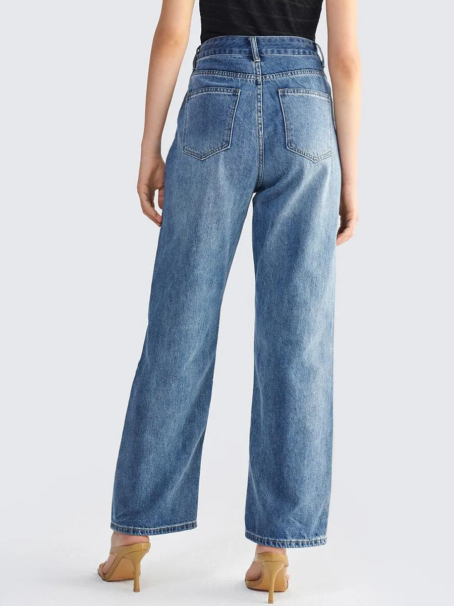 Colorblock Pocket Washed Wide Leg Jeans