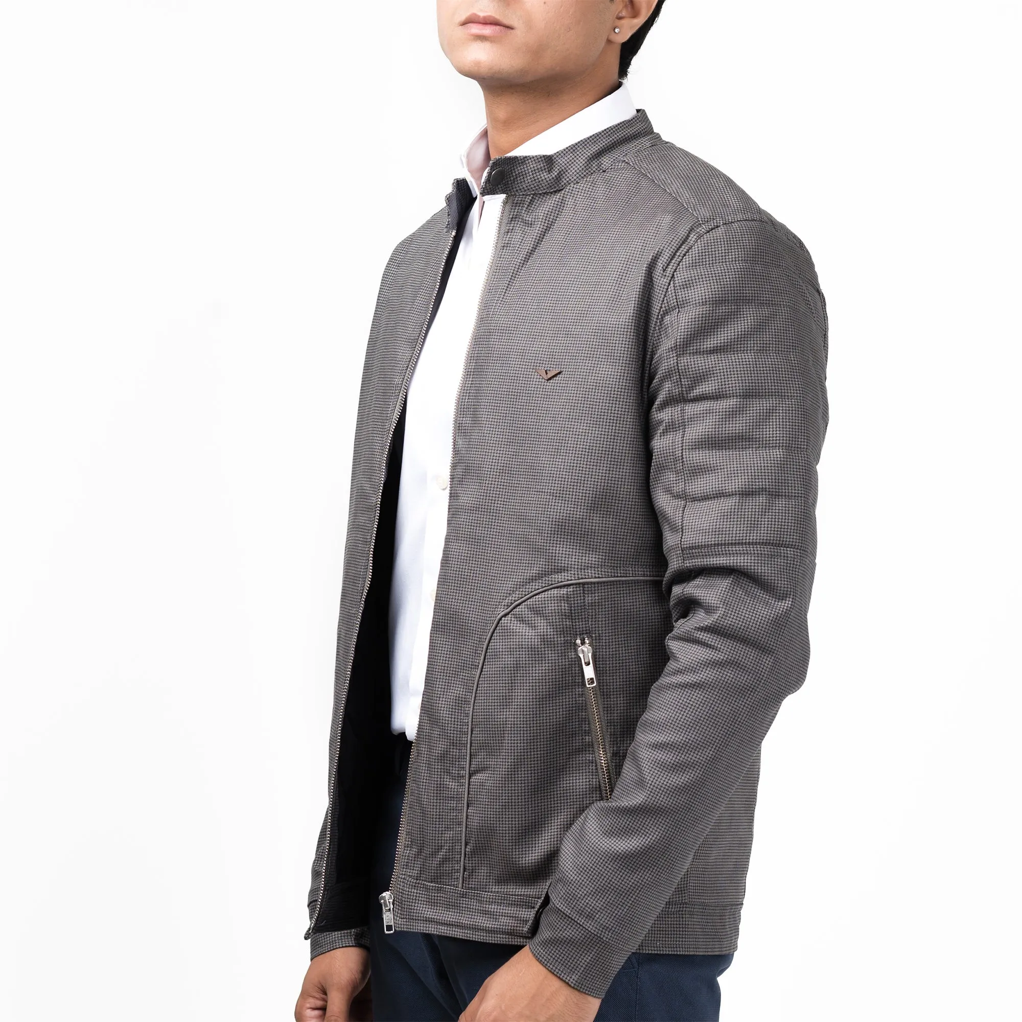 Cotton Checkered Jacket-Grey