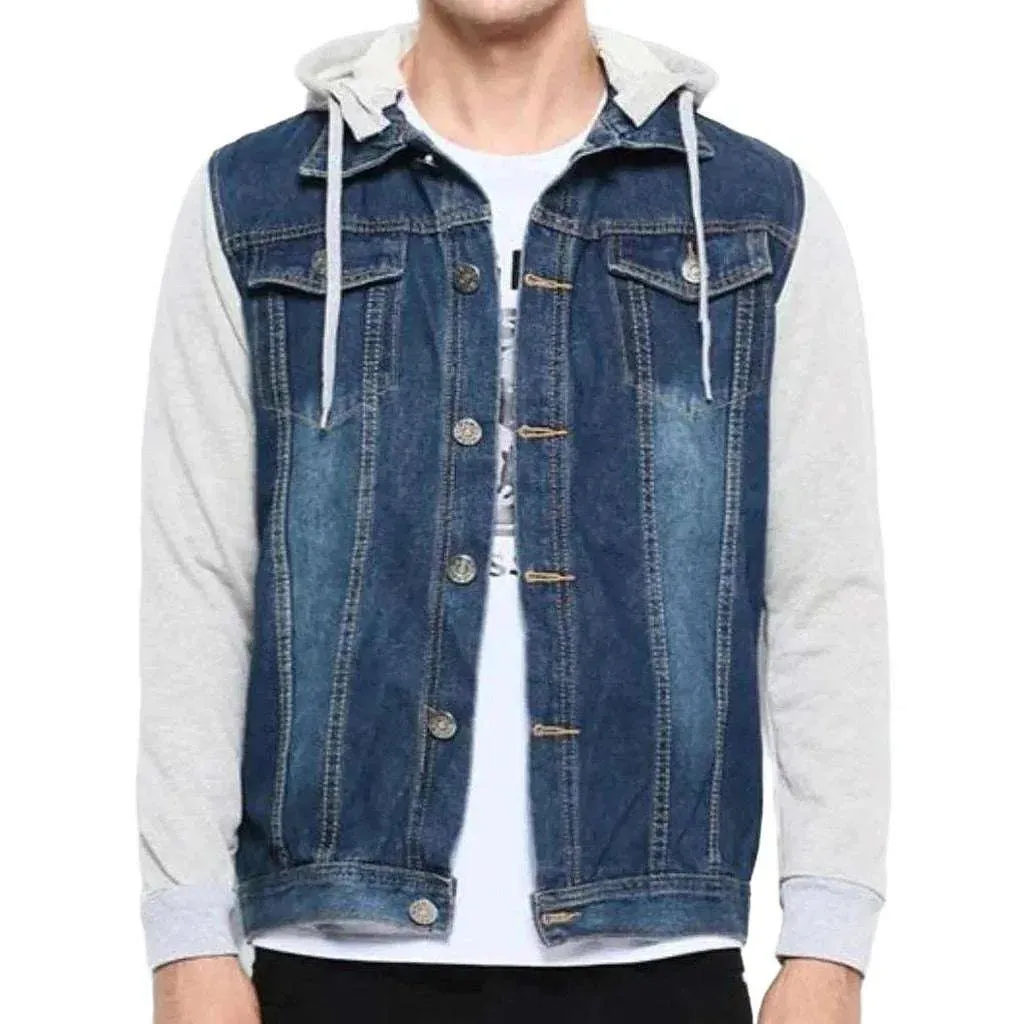 Cotton sleeve hooded denim jacket