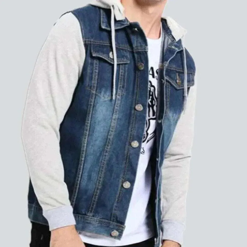 Cotton sleeve hooded denim jacket