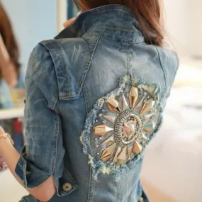 Cowboy Coat Diamond Half Sleeve Denim Blue Jacket for a Stylish Look