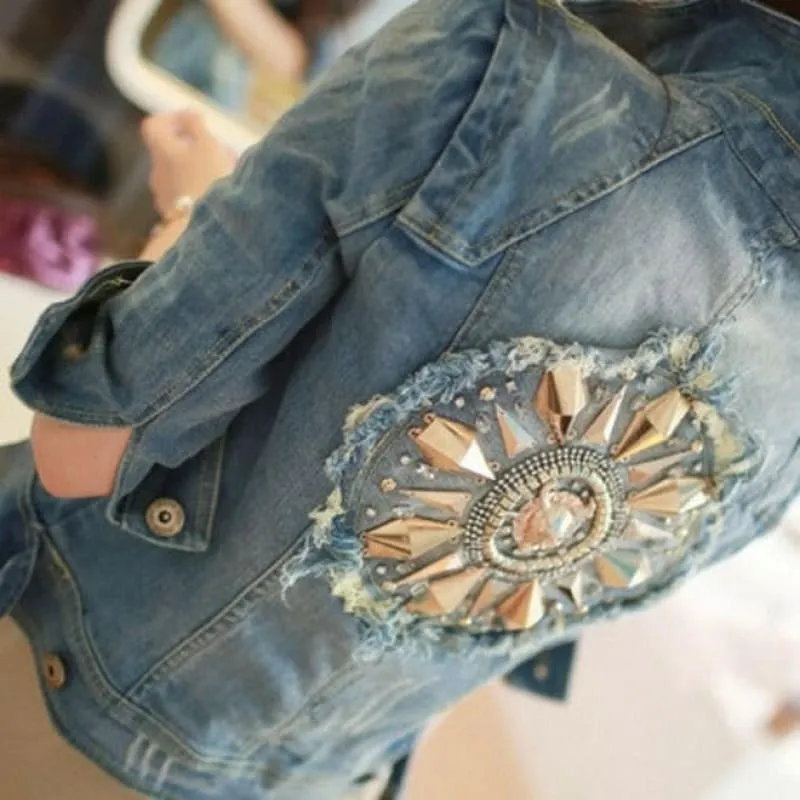 Cowboy Coat Diamond Half Sleeve Denim Blue Jacket for a Stylish Look