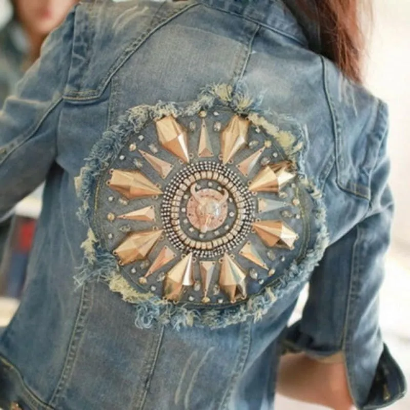 Cowboy Coat Diamond Half Sleeve Denim Blue Jacket for a Stylish Look