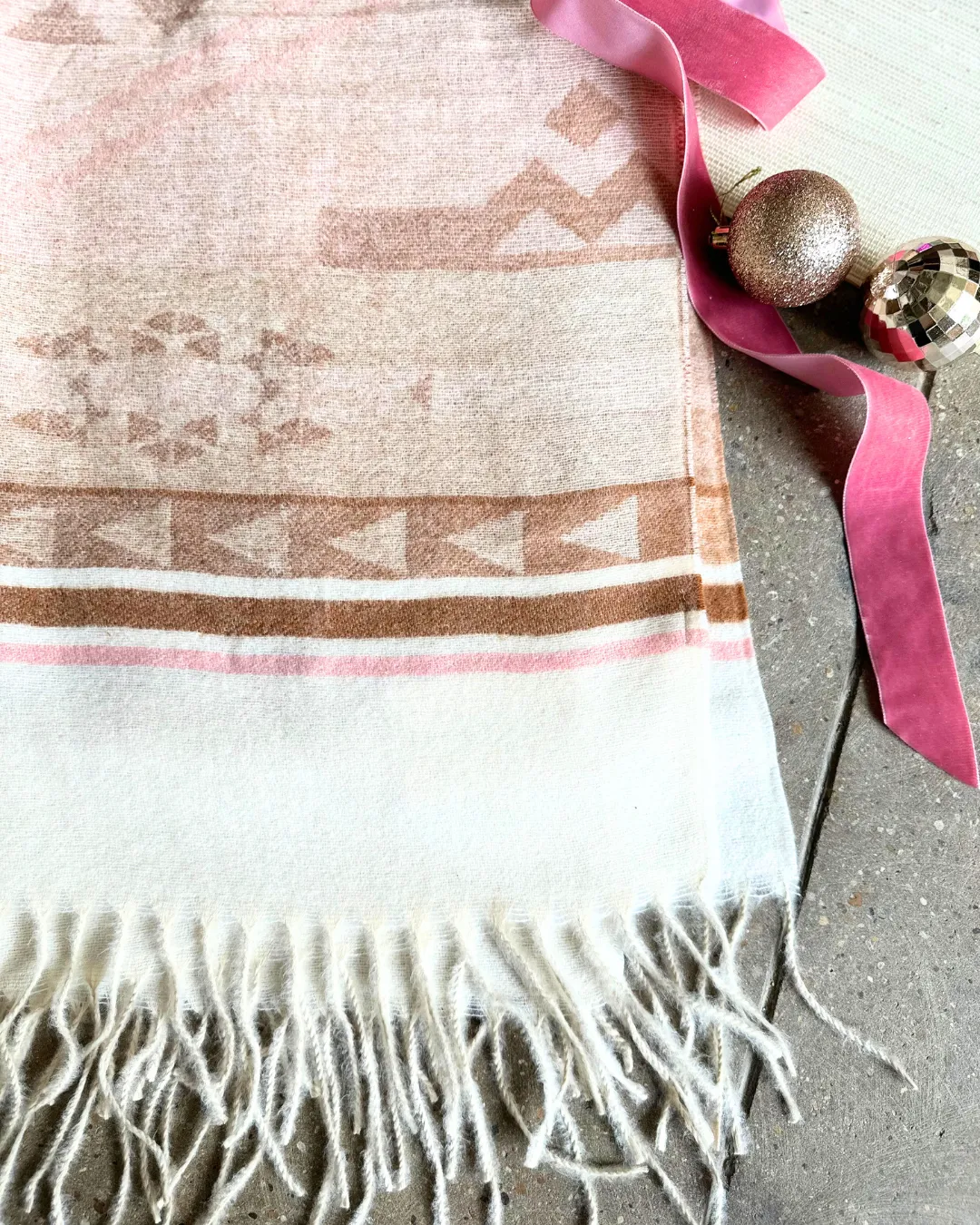 Cozy Pink and Beige Print Scarf