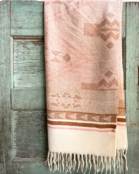 Cozy Pink and Beige Print Scarf