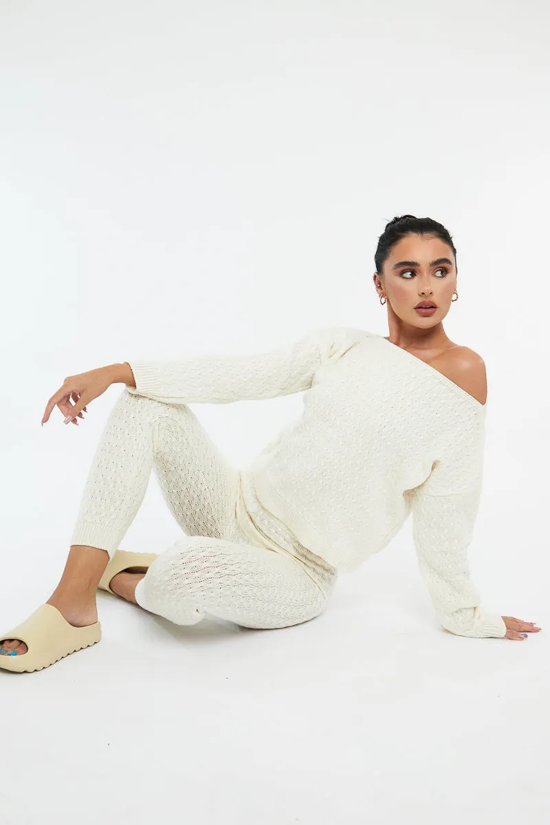 Cream Knit Cropped Jumper & Jogger Set - Kezzie