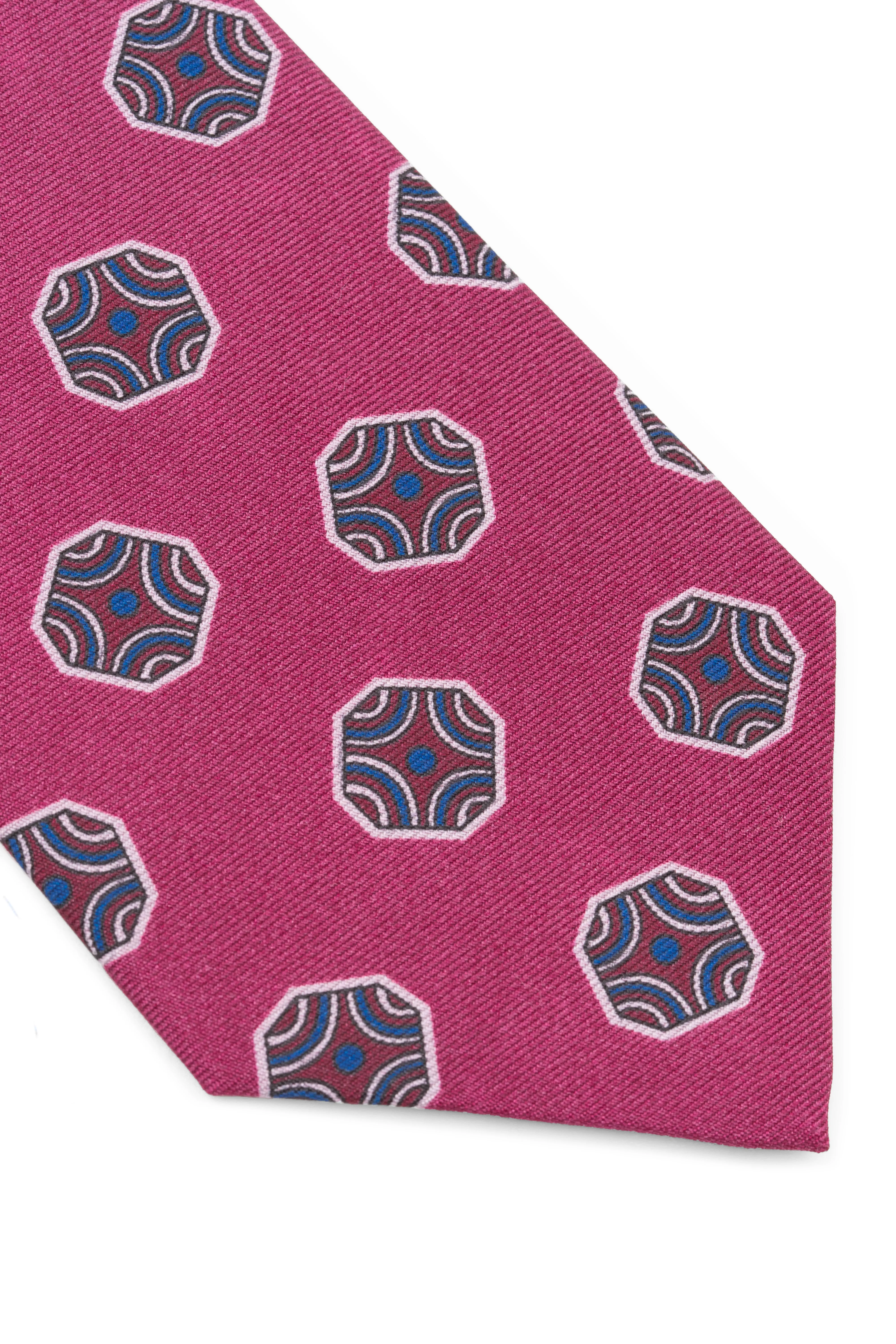 Dark Mauve Fancy Tile Printed Silk Tie