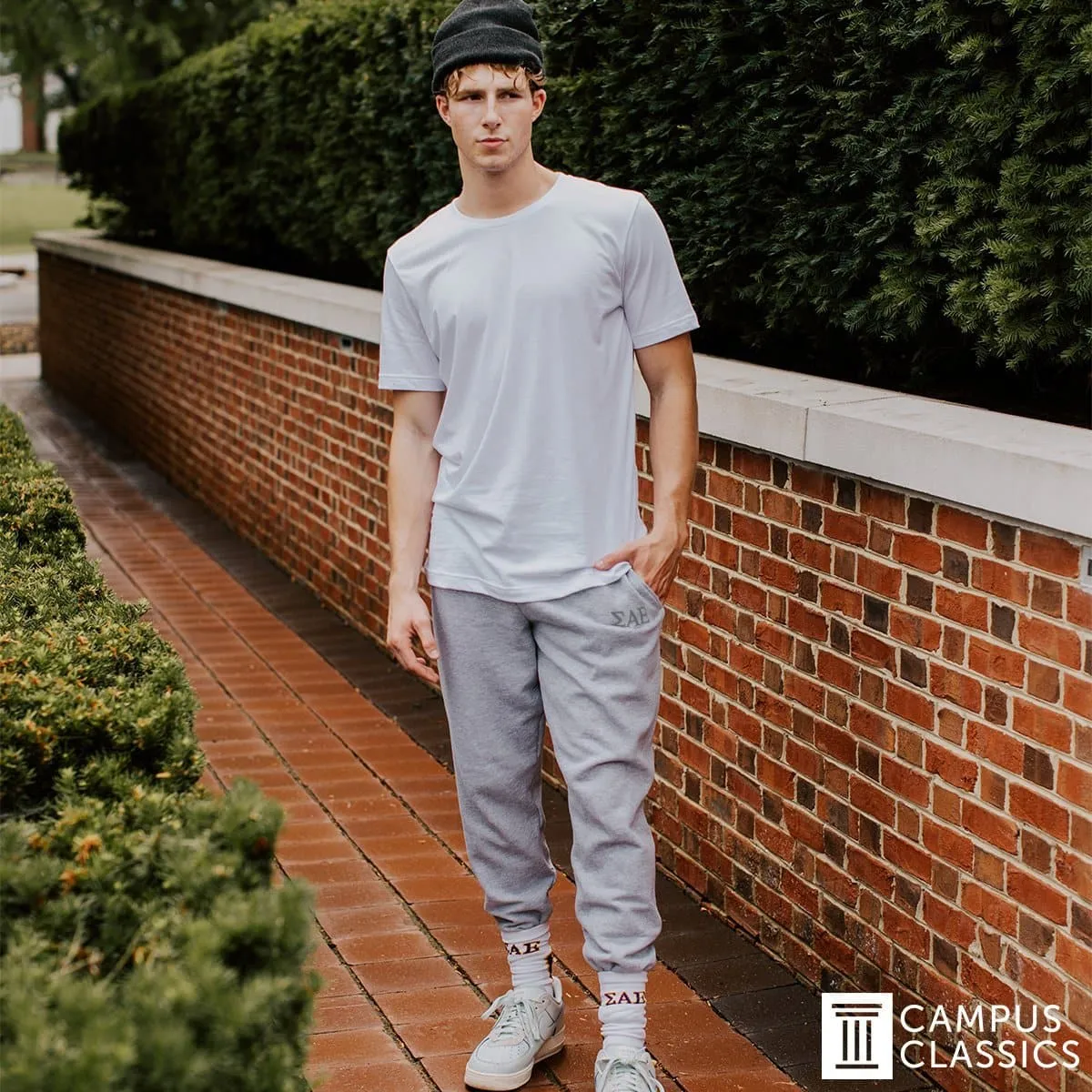 Delta Upsilon Heather Grey Contrast Joggers