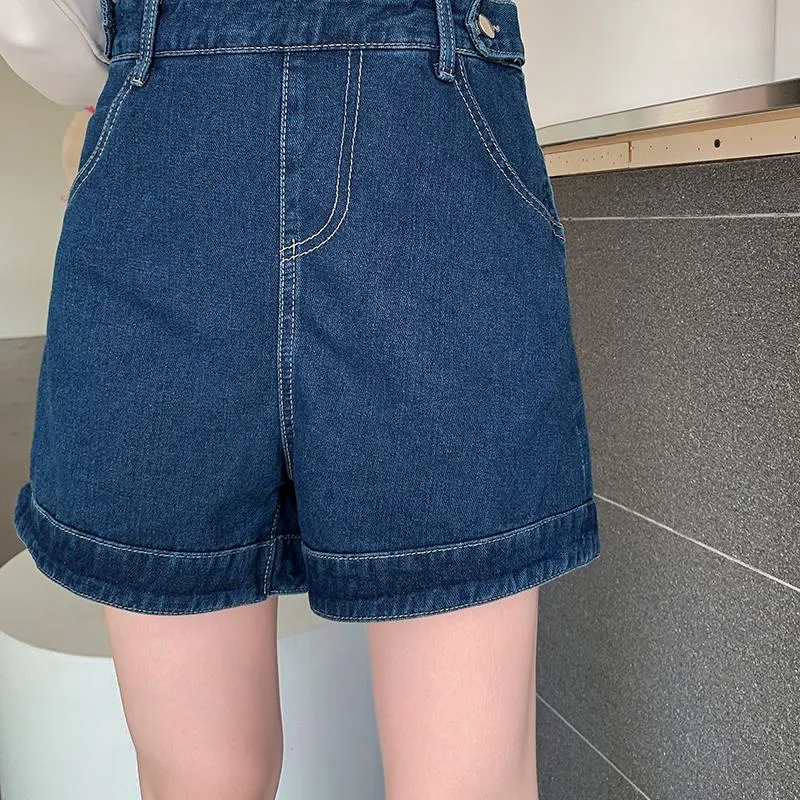 Denim One-Shoulder Strap Shorts