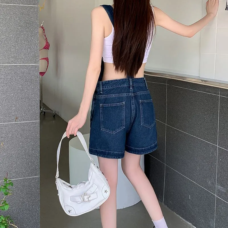 Denim One-Shoulder Strap Shorts