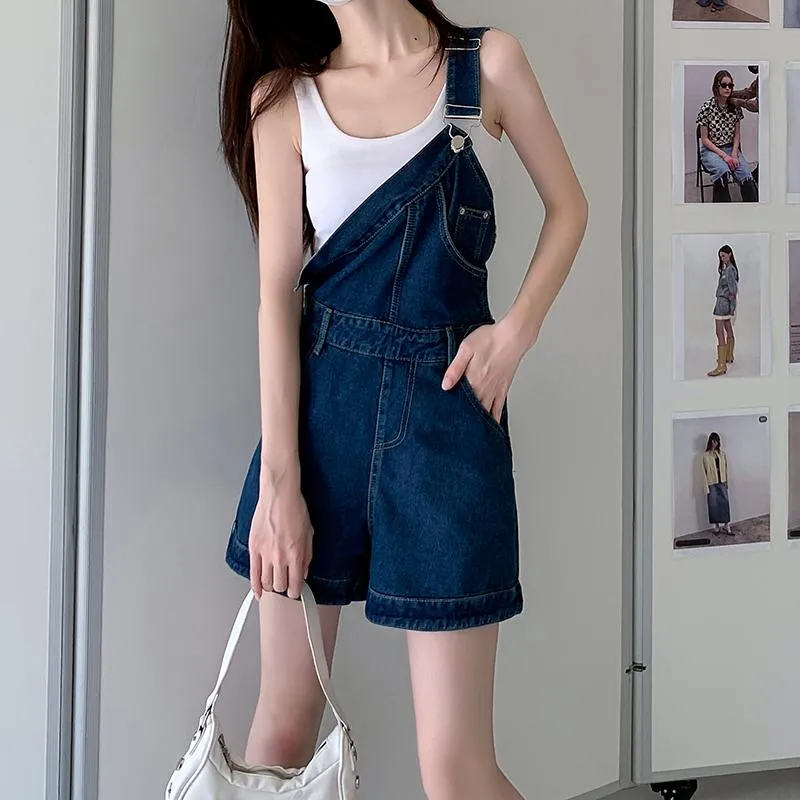 Denim One-Shoulder Strap Shorts