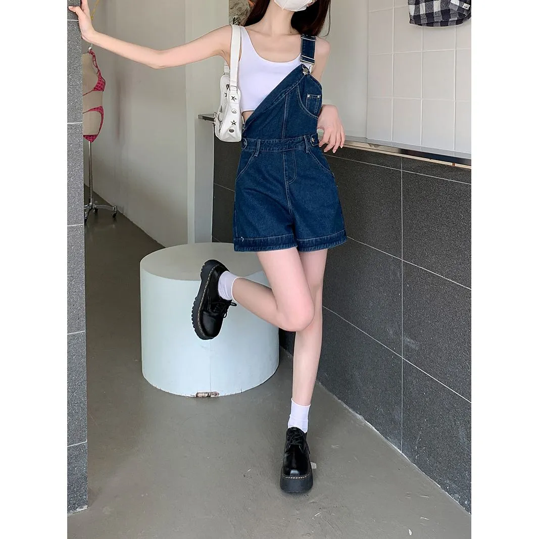 Denim One-Shoulder Strap Shorts