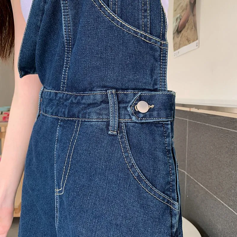 Denim One-Shoulder Strap Shorts