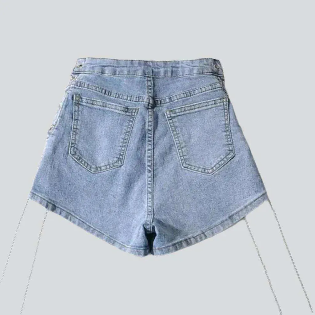 Denim shorts with chain drawstrings