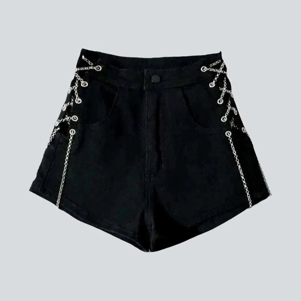 Denim shorts with chain drawstrings