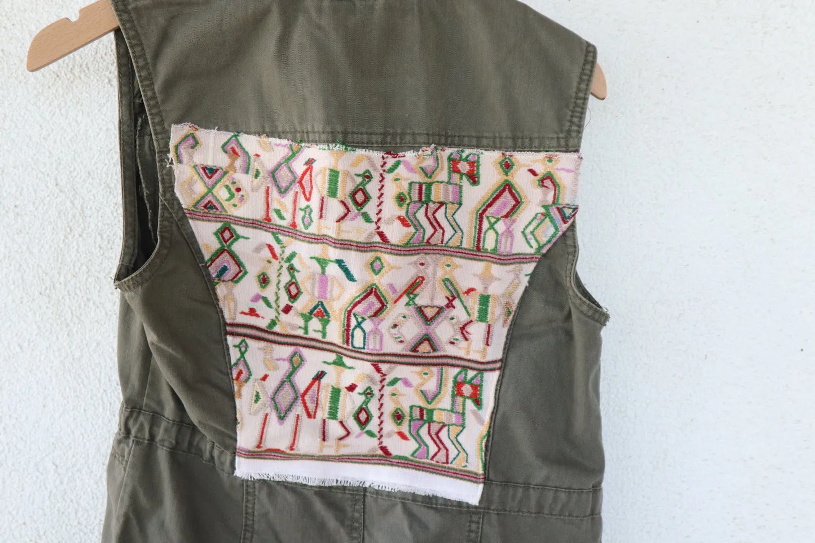 Denim Utility Vest with Vintage Huipil