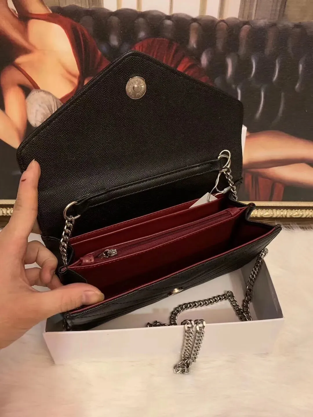 Designer clutch handbags woc Envelope Genuine leather caviar bags wallet on chain purse fashion lady shoulder bag women handbag vintage card holder purse 8291