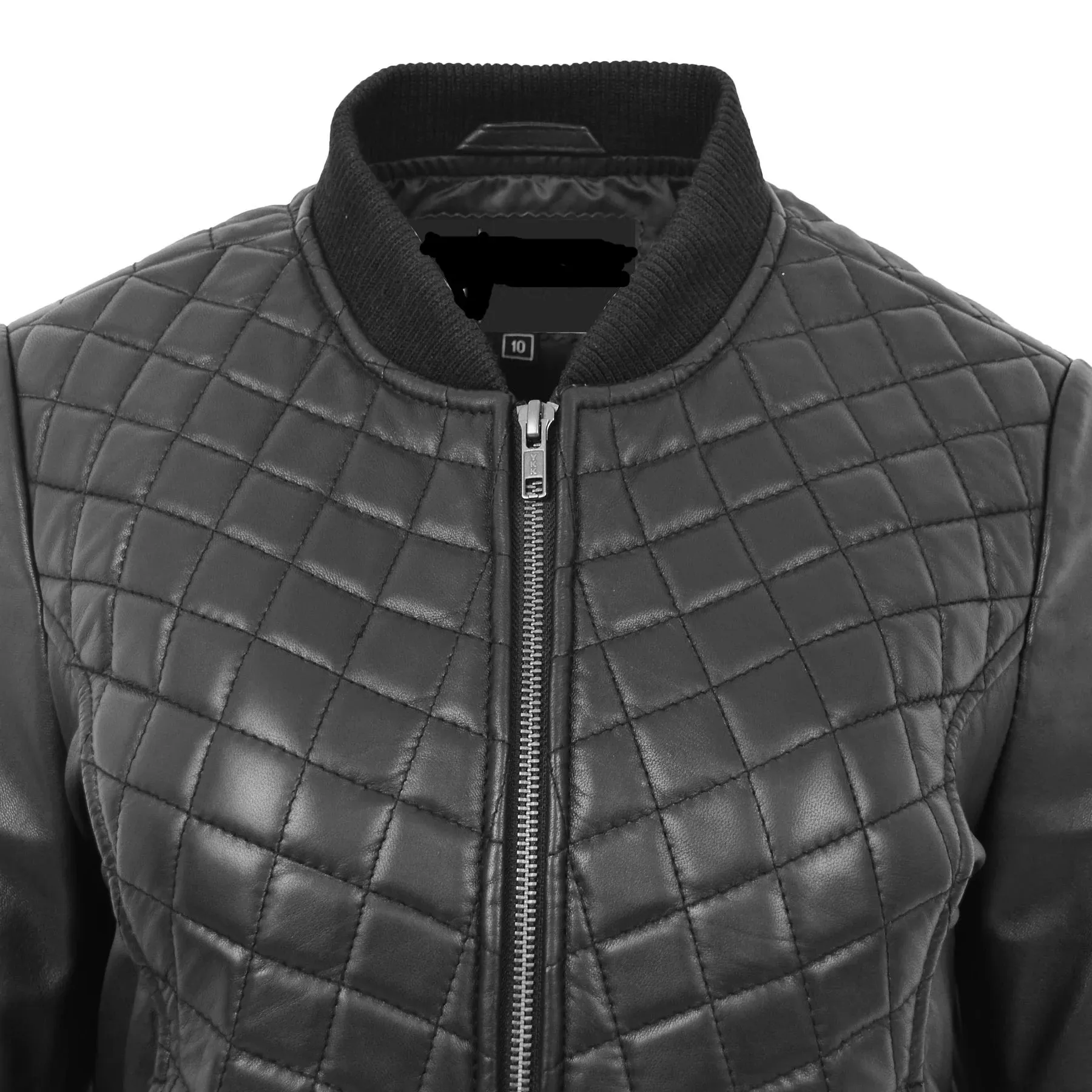 Diamond Quilted Fitted Varsity Strom Women's Leather Bomber Jacket