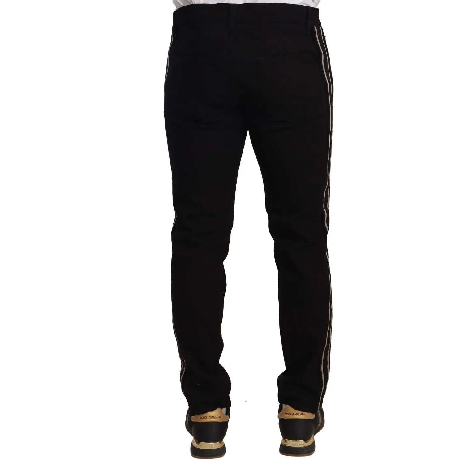 Dolce & Gabbana Heraldic Embroidered Slim Fit Black Jeans