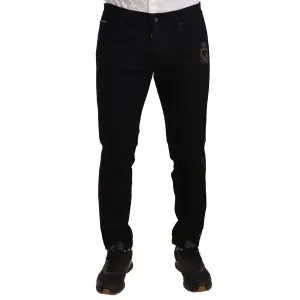 Dolce & Gabbana Heraldic Embroidered Slim Fit Black Jeans