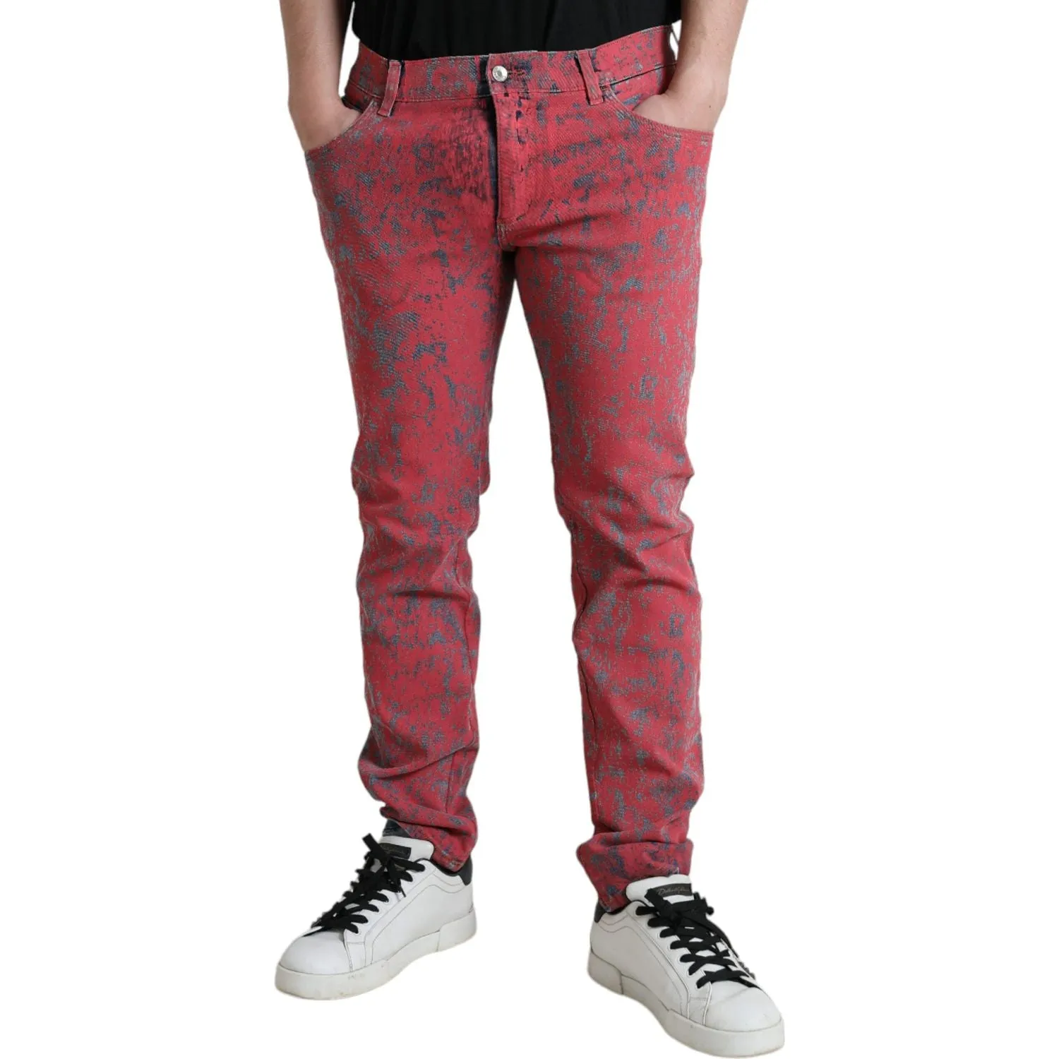 Dolce & Gabbana Red Tie Dye Skinny Denim Jeans