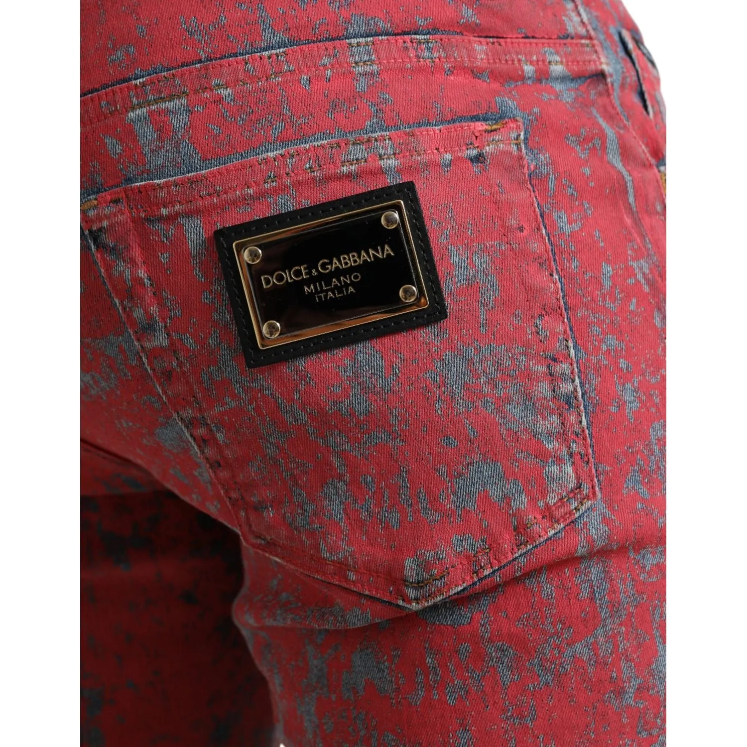 Dolce & Gabbana Red Tie Dye Skinny Denim Jeans