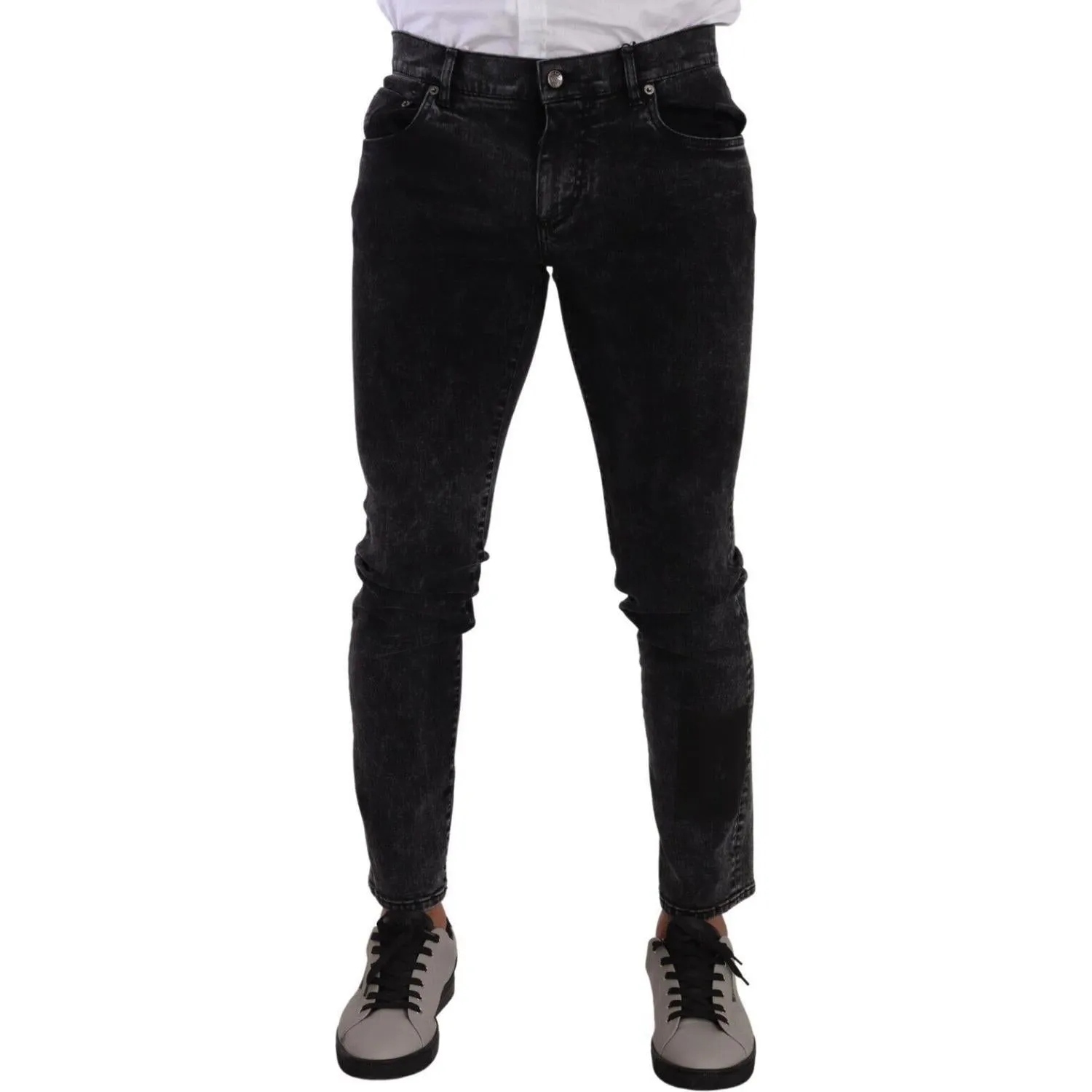 Dolce & Gabbana Sleek Slim-Fit Designer Jeans in Black Gray