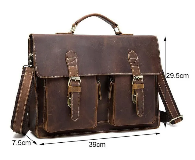 DUNNMALL 1061 Men's Bag Crazy Horse Leather Handbag Korean Style Shoulder Bag Messenger Bag Business Retro Briefcase Leisure Laptop