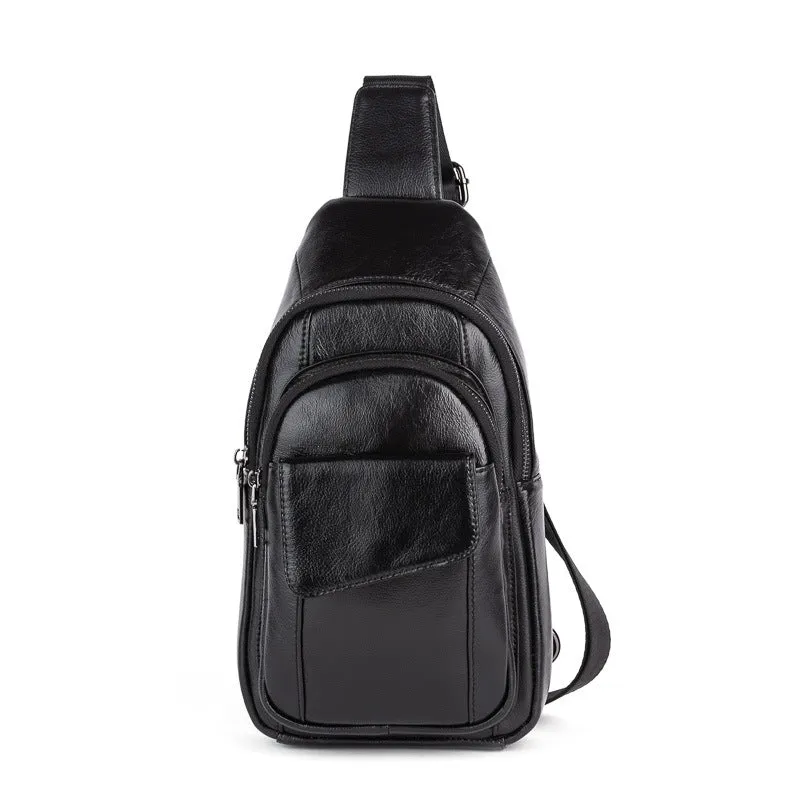 DUNNMALL Genuine Leather Chest Bag Men's First Layer Cowhide Men's Bag Men's Real-Leather Bag Chest Bag Men's High Sense Fashion Trendy Unique Practical