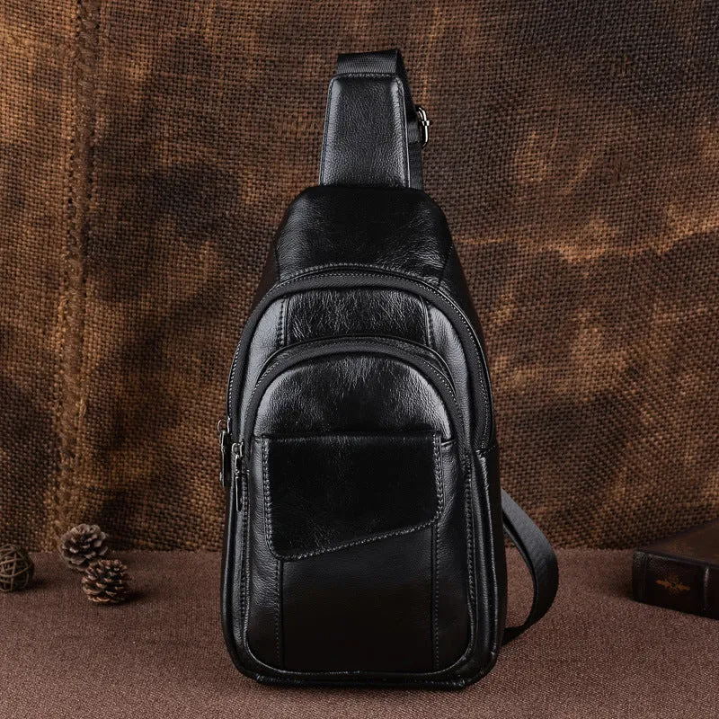 DUNNMALL Genuine Leather Chest Bag Men's First Layer Cowhide Men's Bag Men's Real-Leather Bag Chest Bag Men's High Sense Fashion Trendy Unique Practical