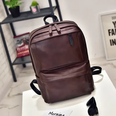 DUNNMALL Retro Casual Backpack Men's Backpack Computer Bag Korean Style Student Schoolbag Female PU Leather Travel Tide One Piece Dropshipping