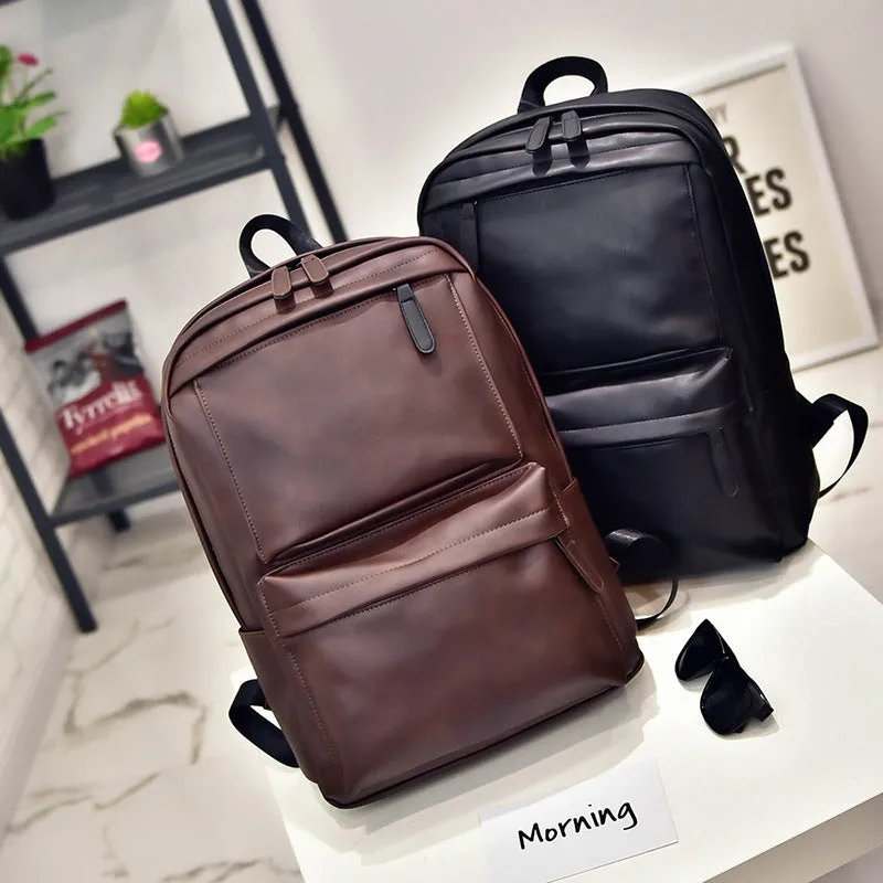 DUNNMALL Retro Casual Backpack Men's Backpack Computer Bag Korean Style Student Schoolbag Female PU Leather Travel Tide One Piece Dropshipping