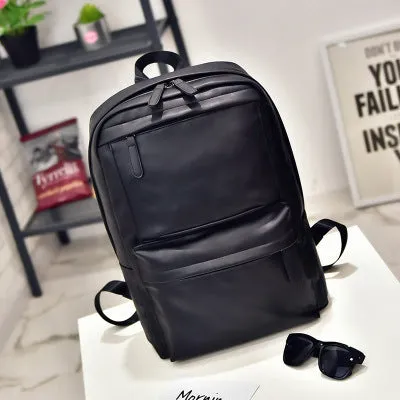 DUNNMALL Retro Casual Backpack Men's Backpack Computer Bag Korean Style Student Schoolbag Female PU Leather Travel Tide One Piece Dropshipping