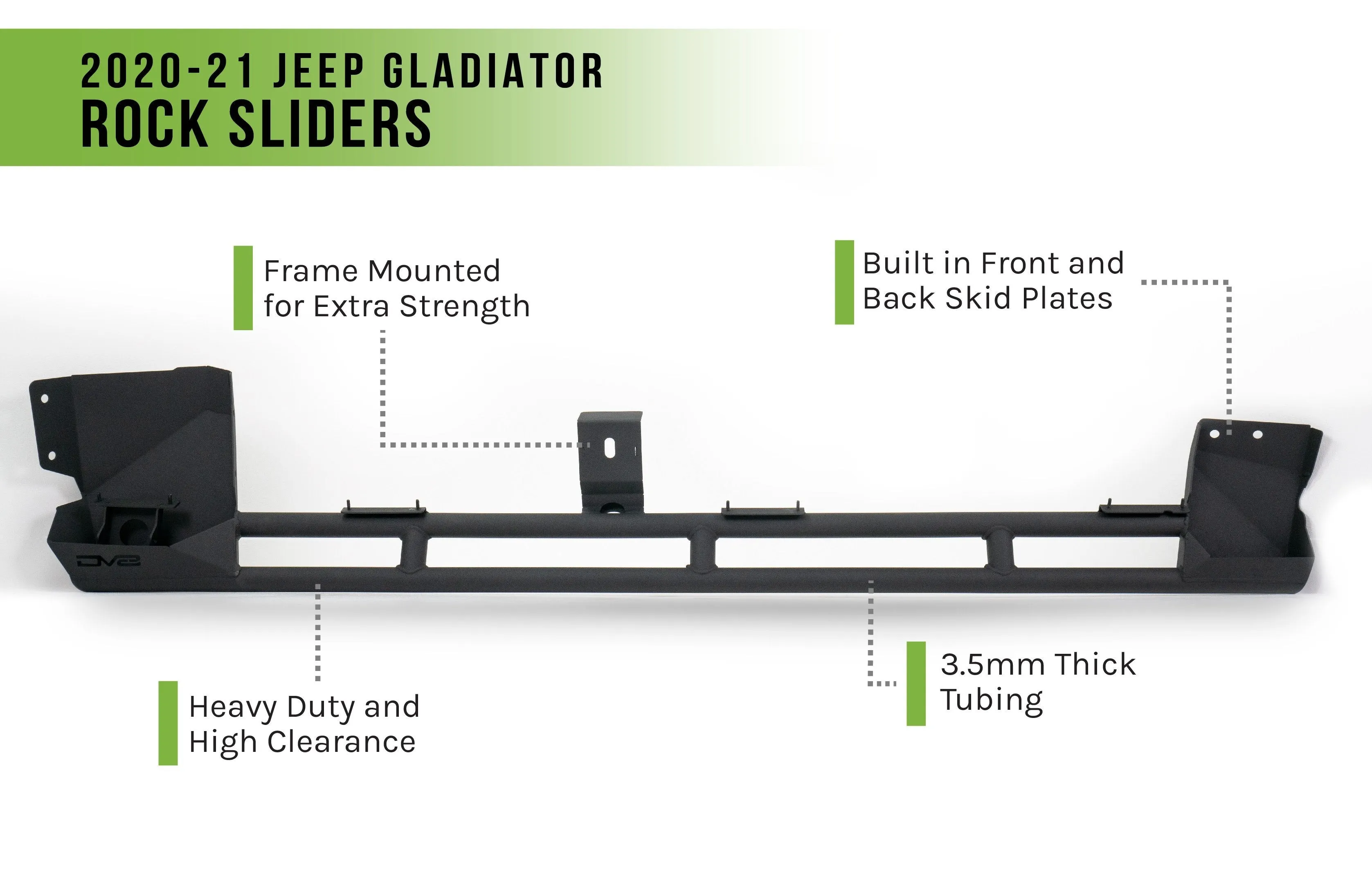 DV8 Off Road Rock Sliders Jeep Gladiator JT (2020-2021) with Step - Standard / Tube Type / Bedside