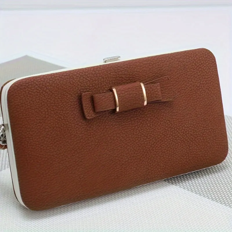 Elegant Bow Decor Phone Wallet, Fashion Phone Case With Card Slots & Zipper Pocket